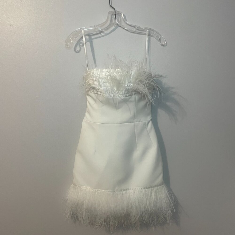 Bronx and Banco Women's Strapless Feathered Mini Dress Lola Blanc sz S 4 - Picture 2 of 10